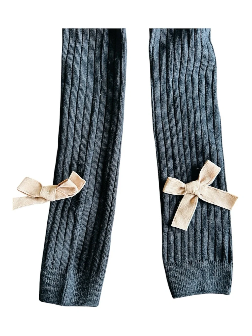 ASHMI & CO. Premium Cotton Mila Ribbed Baby Leggings Black Tan Bows 12-24 M NWOT